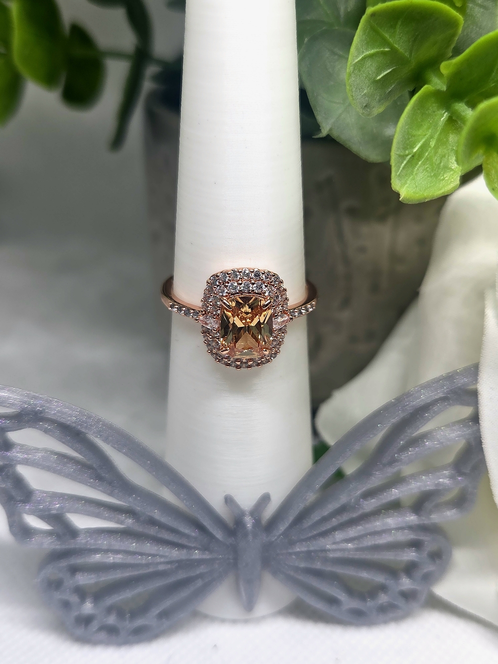 BP Rose Gold Champagne Halo Ring